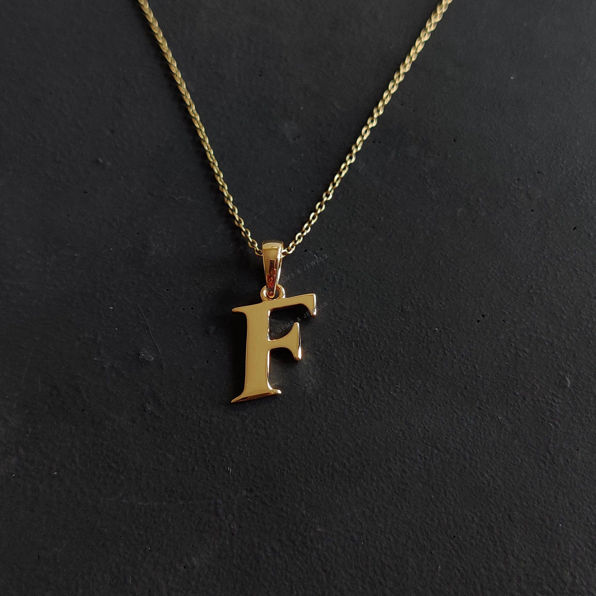 14K Solid Yellow Gold Initial F Pendant, Particular Letter Charm