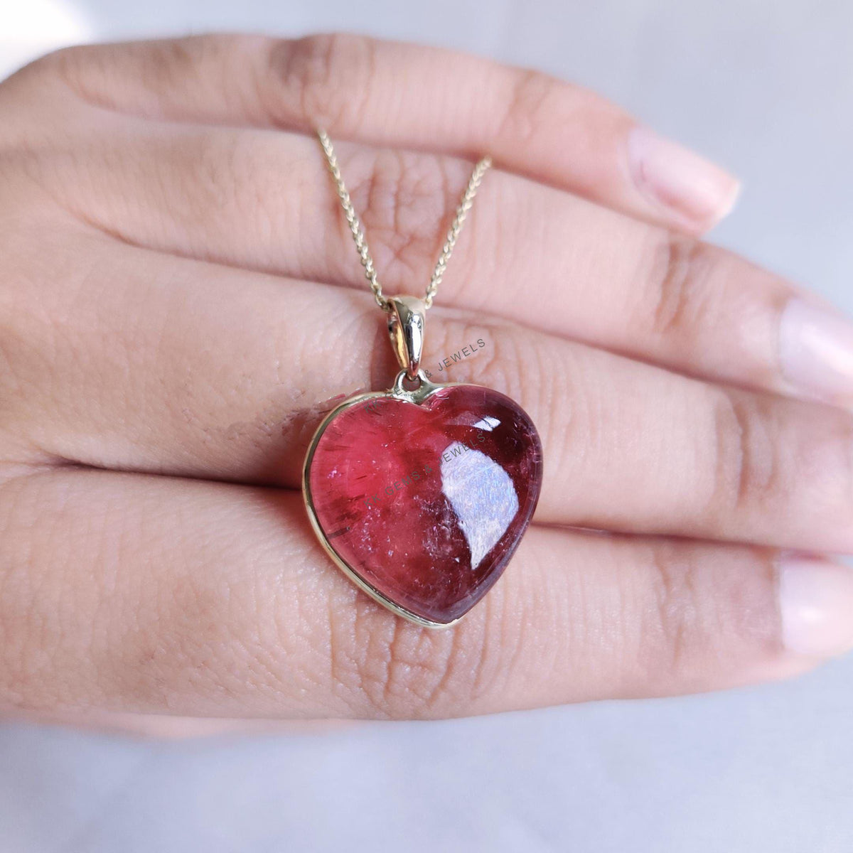 Natural Pink Tourmaline Pendant, 14K Solid Yellow Gold Pendant, October Birthstone Pendant, Heart Pendant, Christmas Present