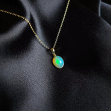 Natural Ethiopion Opal Pendant, 14K Solid Yellow Gold Pendant, October Birthstone