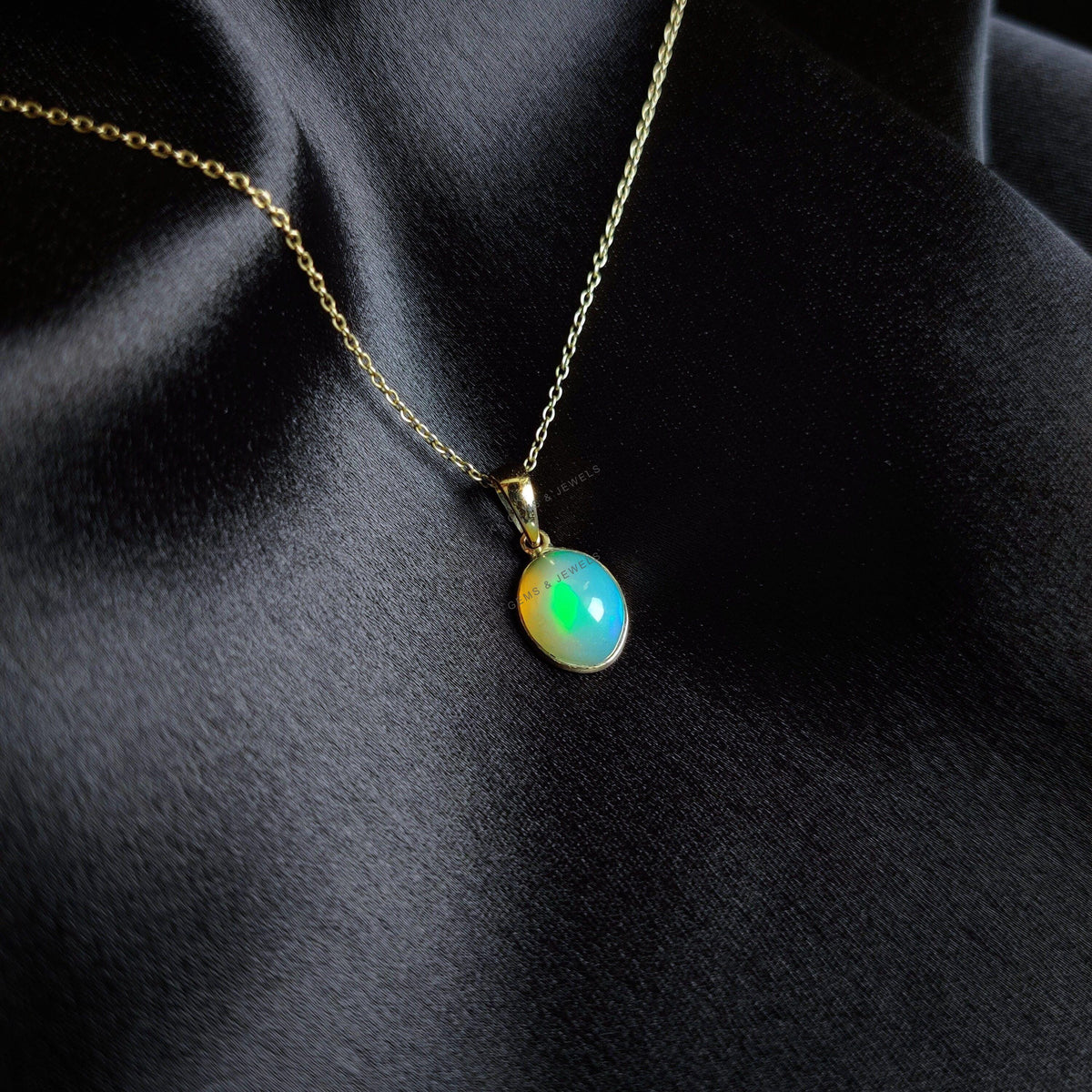 Natural Ethiopion Opal Pendant, 14K Solid Yellow Gold Pendant, October Birthstone