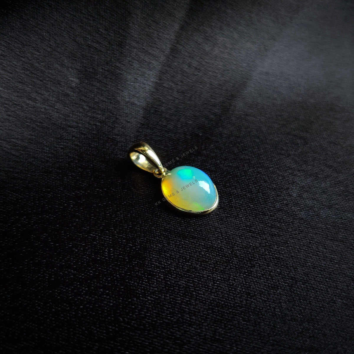 Natural Ethiopion Opal Pendant, 14K Solid Yellow Gold Pendant, October Birthstone