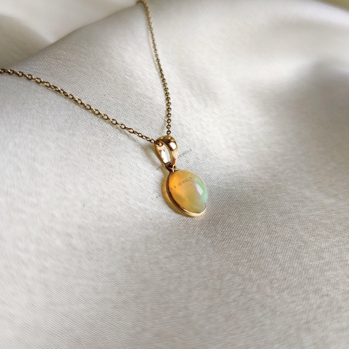Natural Ethiopion Opal Pendant, 14K Solid Yellow Gold Pendant, October Birthstone