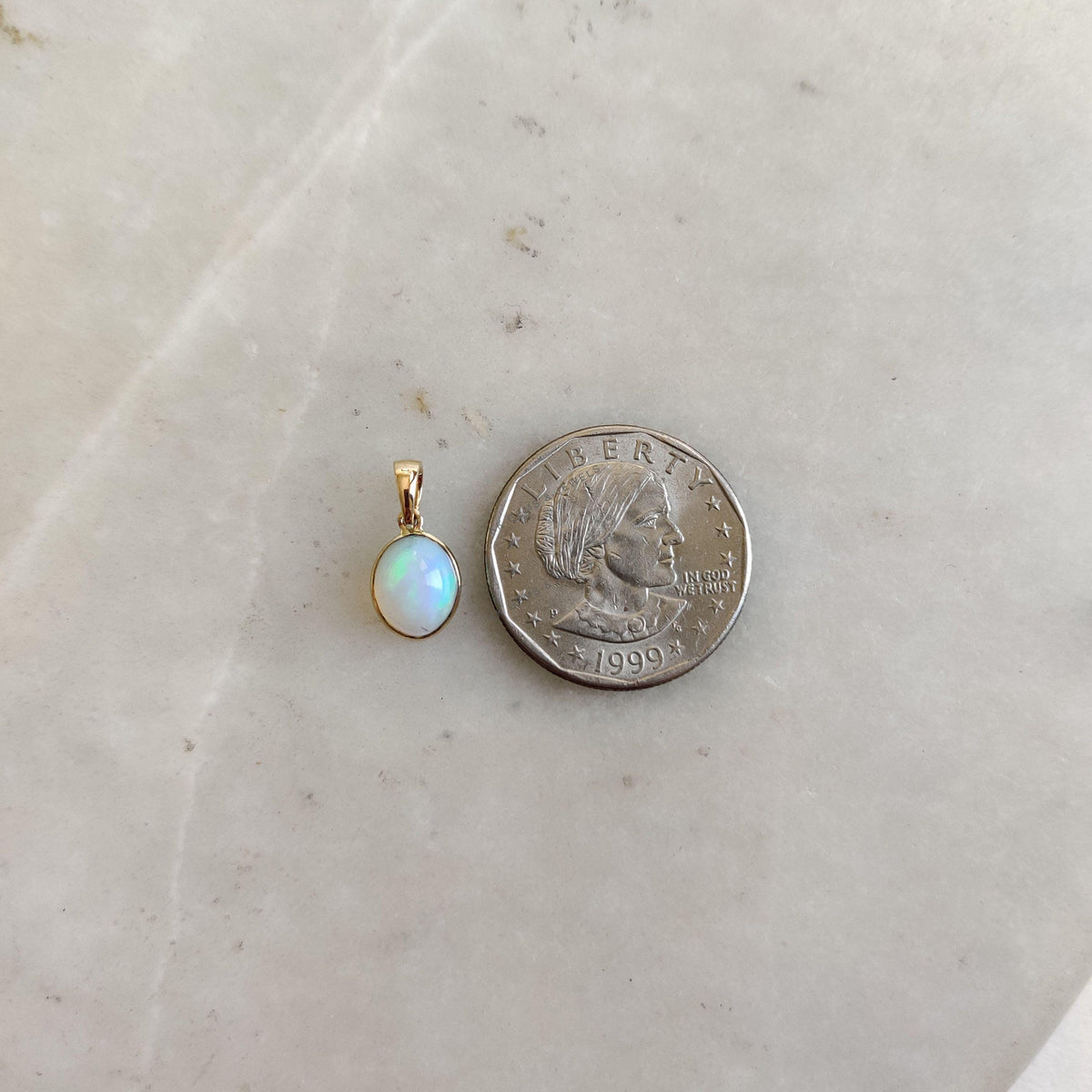 Natural Ethiopion Opal Pendant, 14K Solid Yellow Gold Pendant, October Birthstone