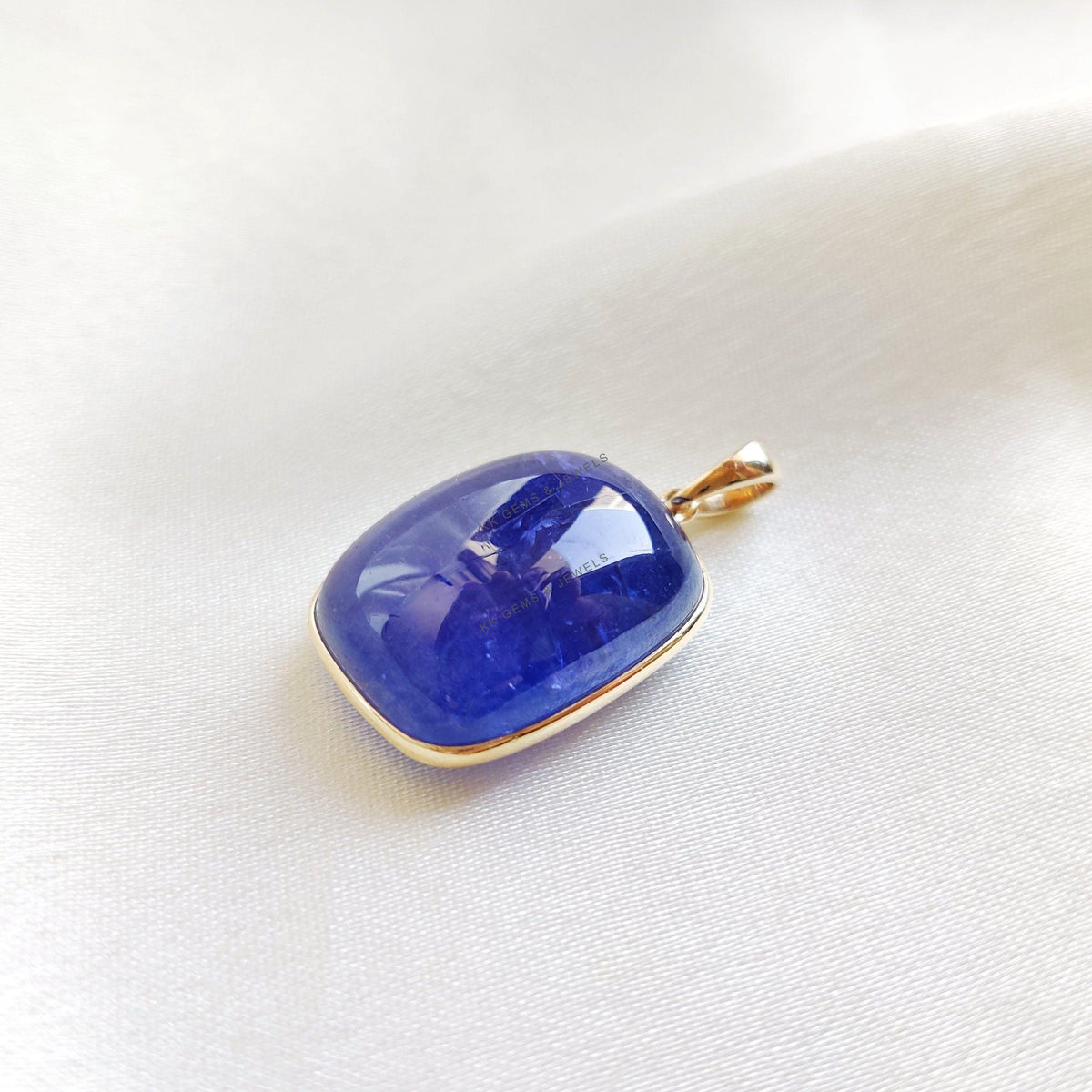 Natural Tanzanite 14K Solid Yellow Gold Rectangle Pendant, December Birthstone