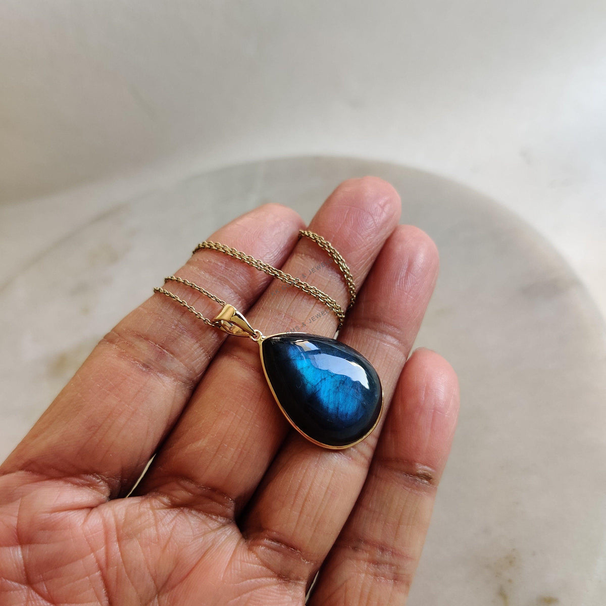 Natural Labradorite Pendant, 14K Solid Yellow Gold Bezel Pendant, August November Birthstone