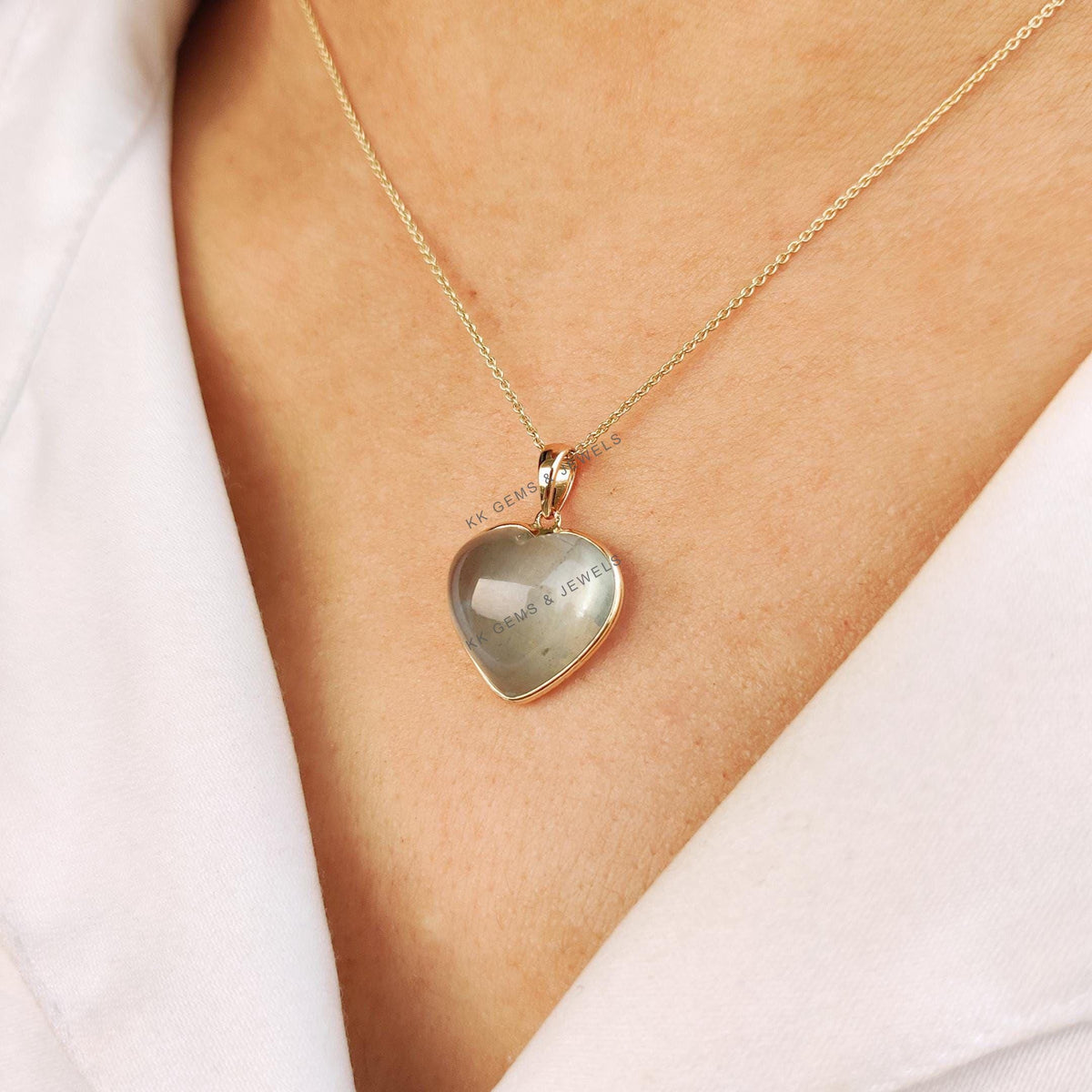 14K Solid Yellow Gold Natural Aquamarine Heart Pendant, March Birthstone, Valentine Jewelry