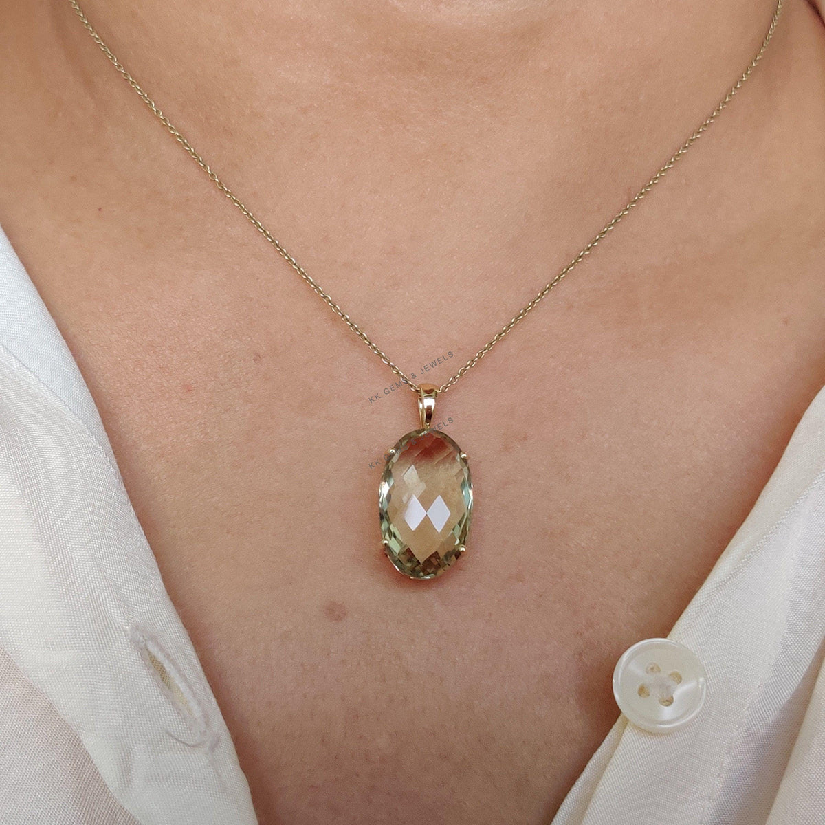 Natural Green Amethyst Pendant, 14K Solid Gold Pendant, February Birthstone