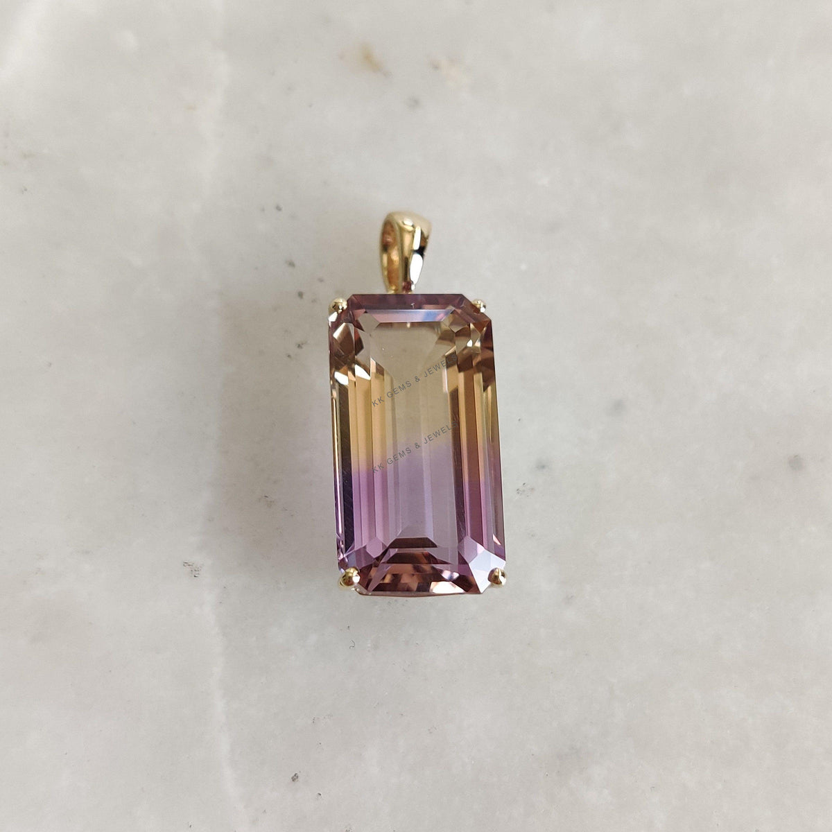 14K Solid Yellow Gold Natural Ametrine Octagon Pendant, February Birthstone