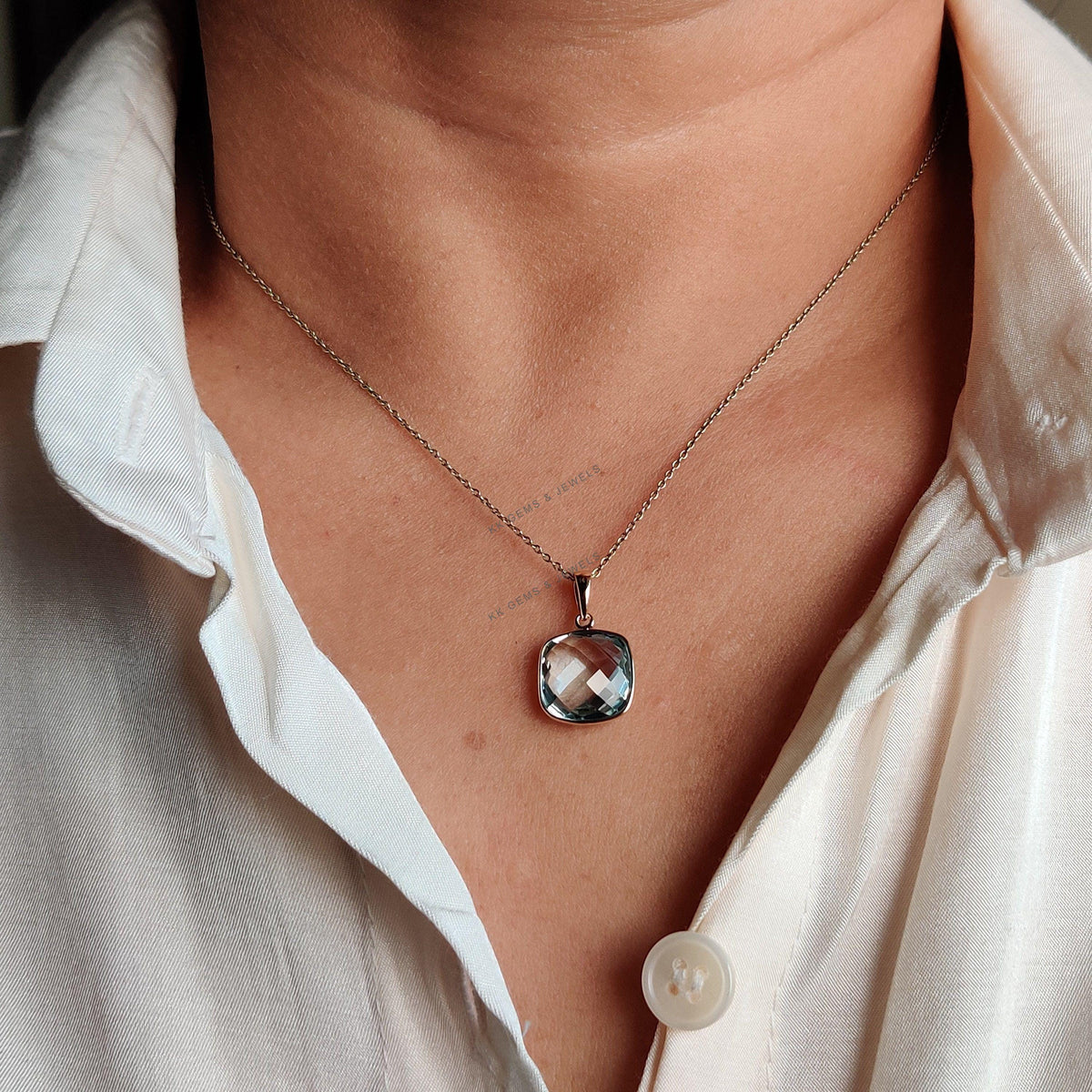 Natural Sky Blue Topaz Pendant, 14K Solid Yellow Gold Bezel, December Birthstone