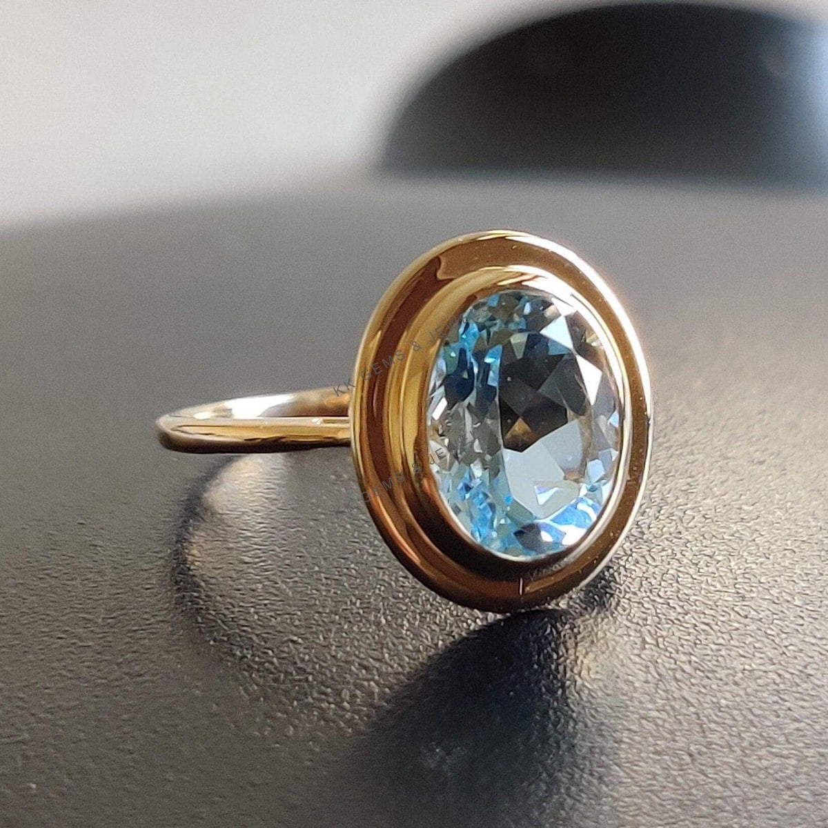 Natural Sky Blue Topaz Ring, 14K Solid Yellow Gold Ring, December Birthstone