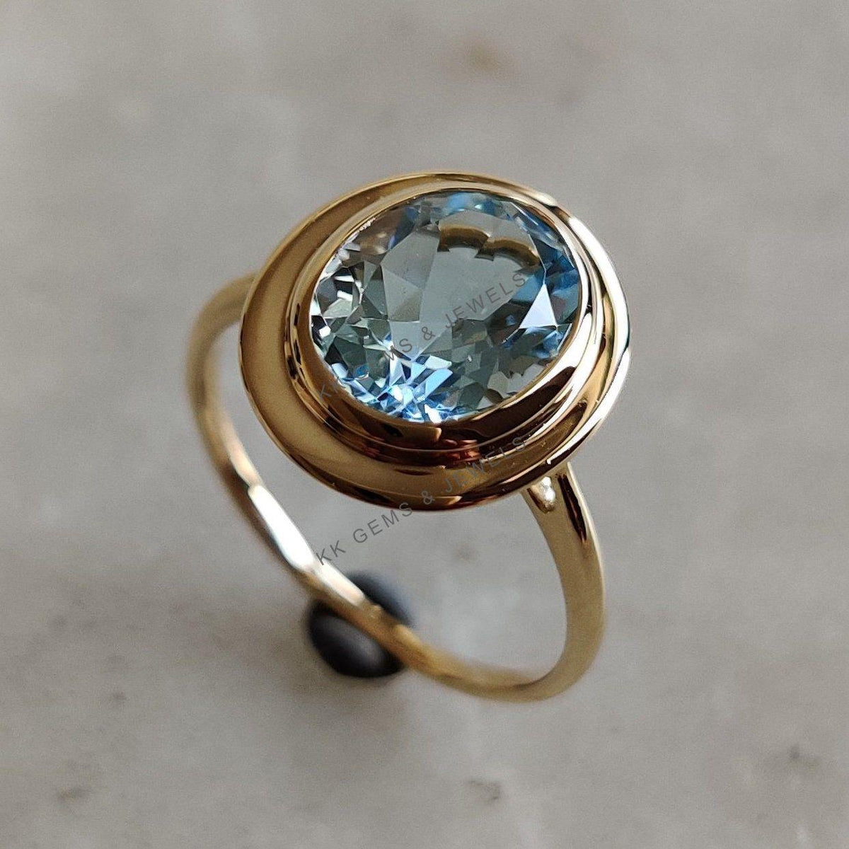 Natural Sky Blue Topaz Ring, 14K Solid Yellow Gold Ring, December Birthstone