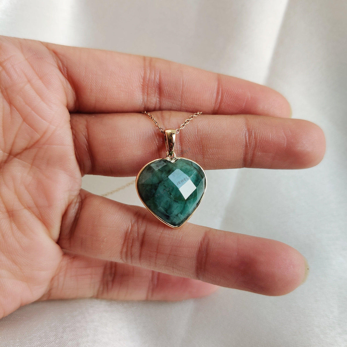 Natural Emerald Heart Pendant, 14K Solid Yellow Gold, May Birthstone