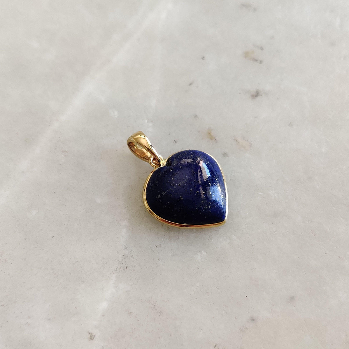 14K Solid Gold Natural Lapis Lazuli Heart Pendant, September Birthstone Valentine Gift