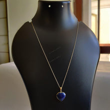 14K Solid Gold Natural Lapis Lazuli Heart Pendant, September Birthstone Valentine Gift