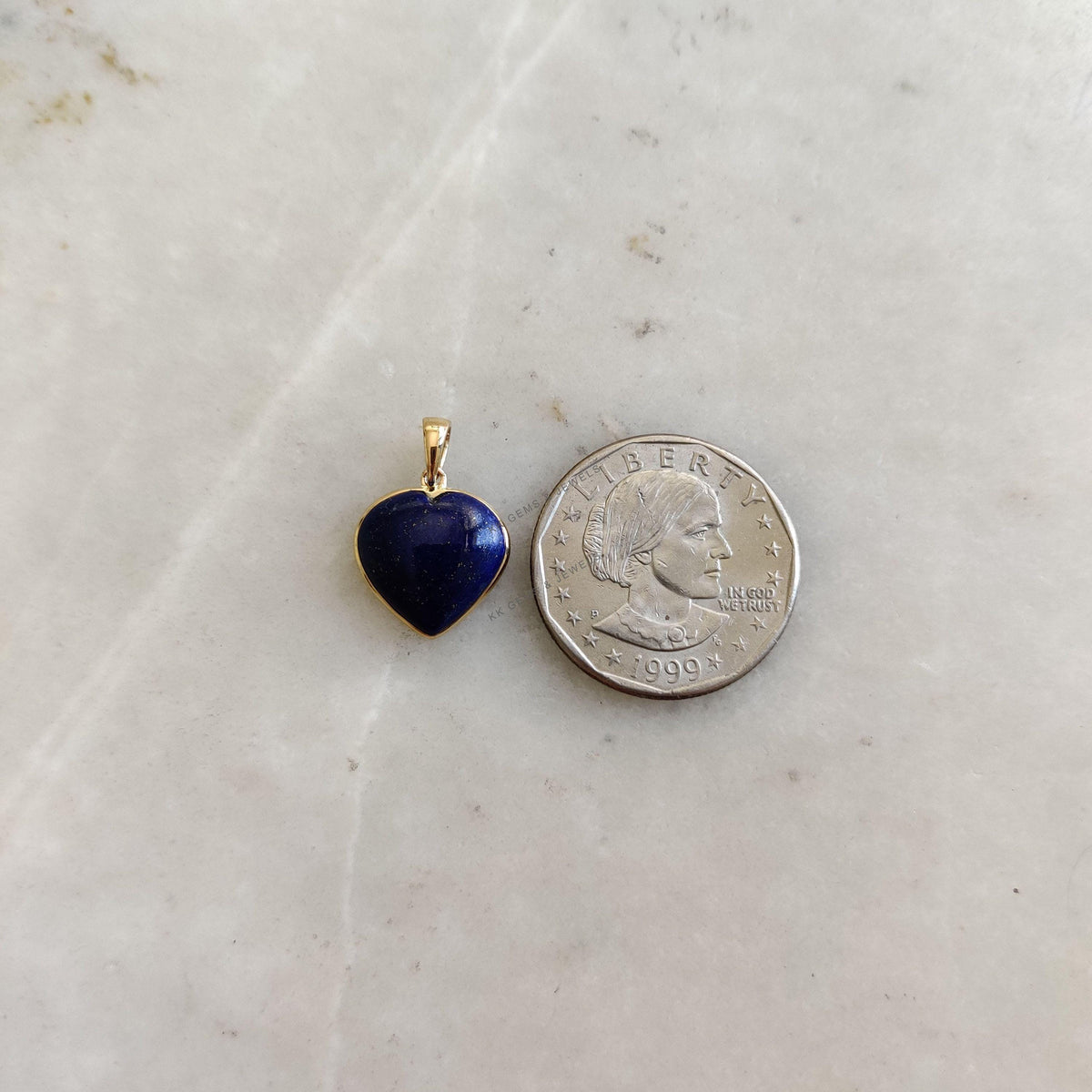 14K Solid Gold Natural Lapis Lazuli Heart Pendant, September Birthstone Valentine Gift