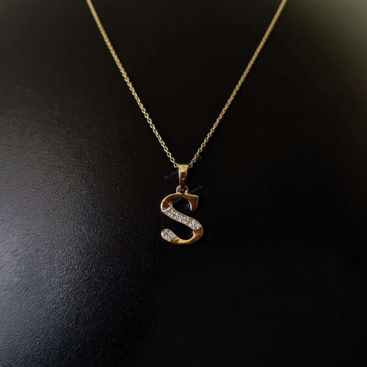 14K Solid Gold Initial S Diamond Pendant, Alphabet Diamond