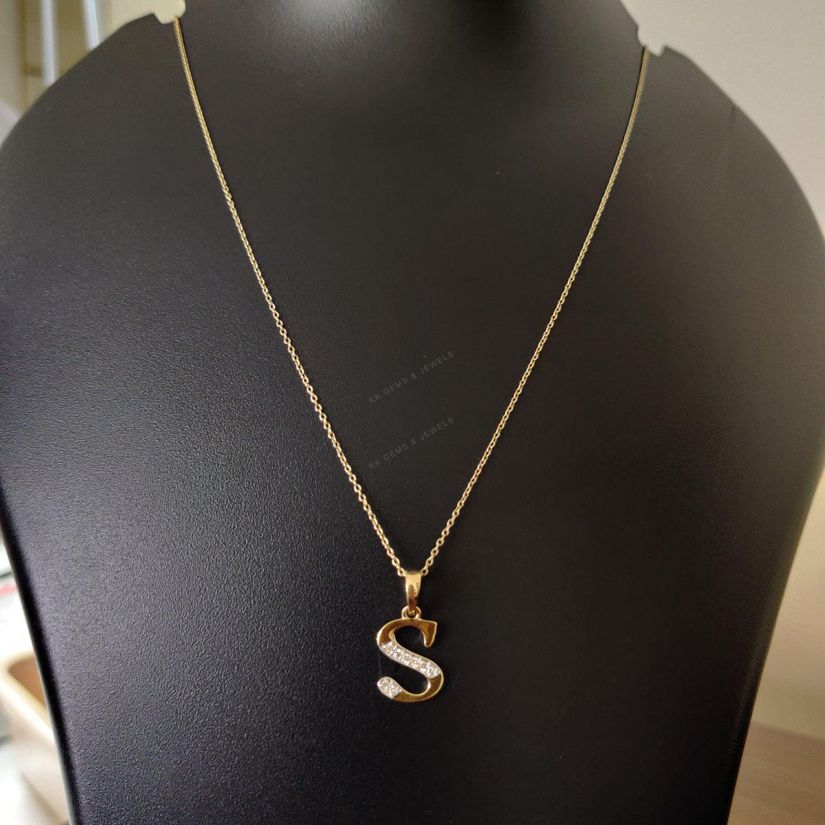 14K Solid Gold Initial S Diamond Pendant, Alphabet Diamond