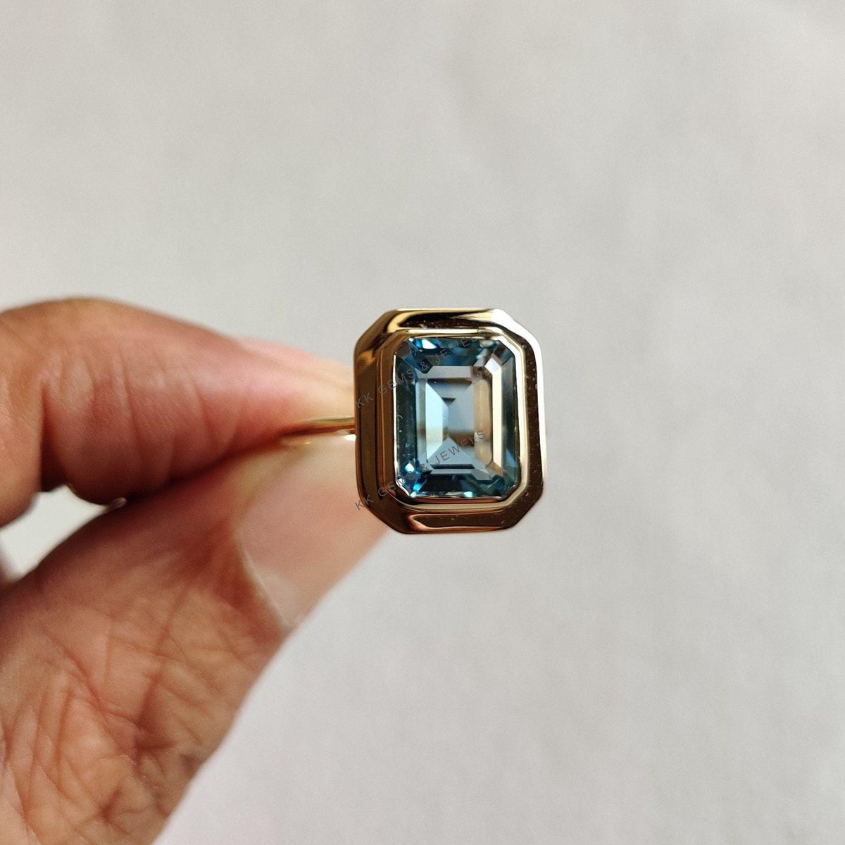 14K Solid Yellow Gold Natural Sky Blue Topaz Ring, December Birthstone