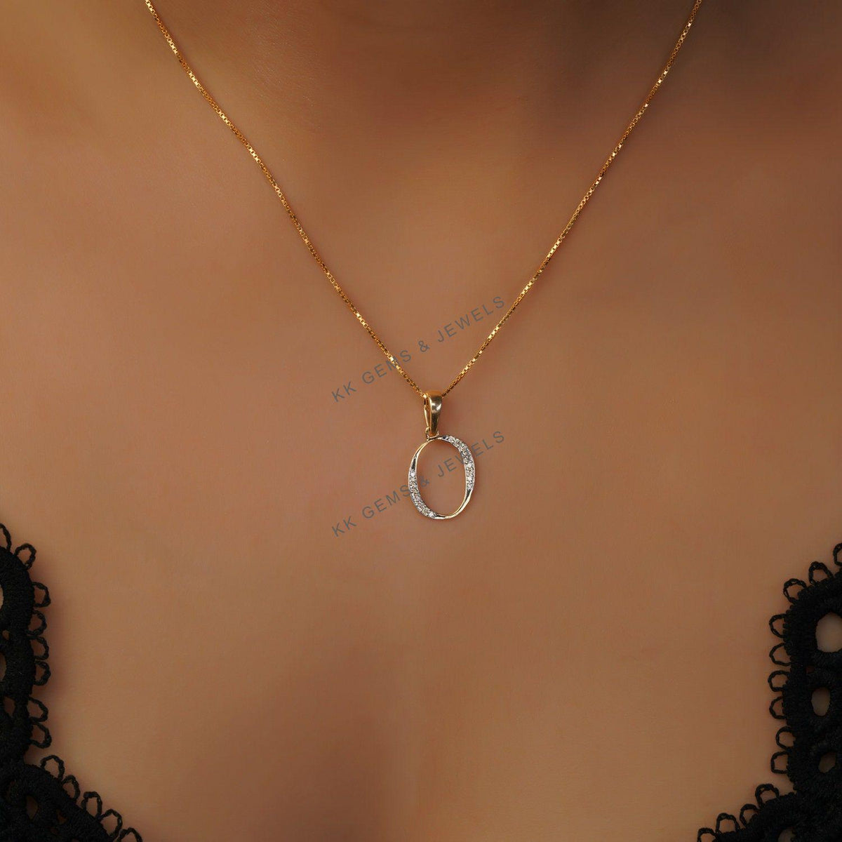 14K Solid Gold Initial O Diamond Pendant, Alphabet Wedding Gift