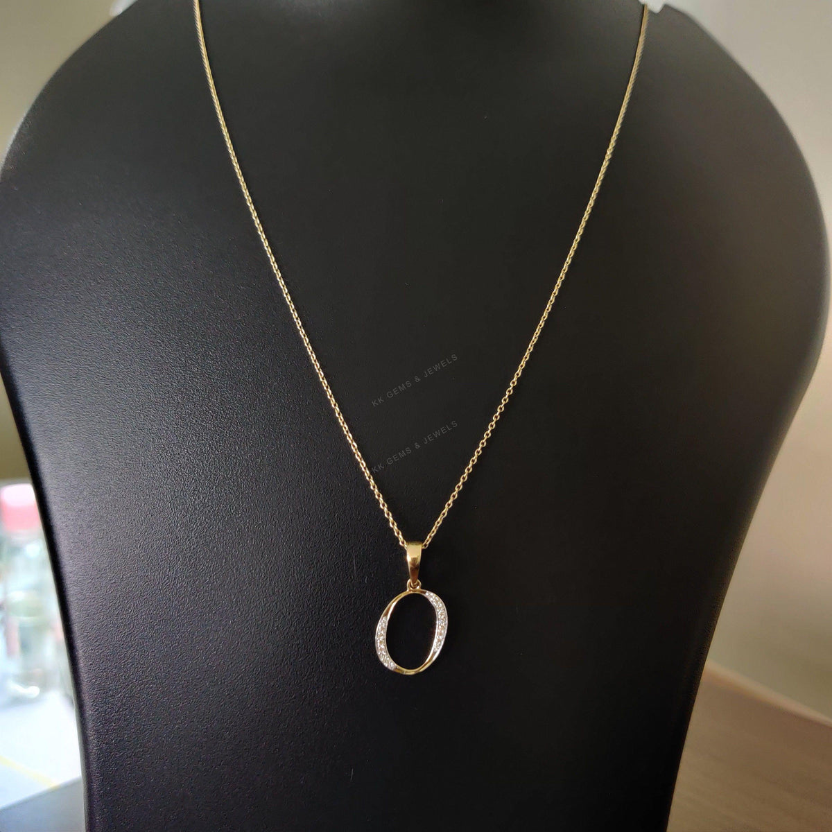 14K Solid Gold Initial O Diamond Pendant, Alphabet Wedding Gift