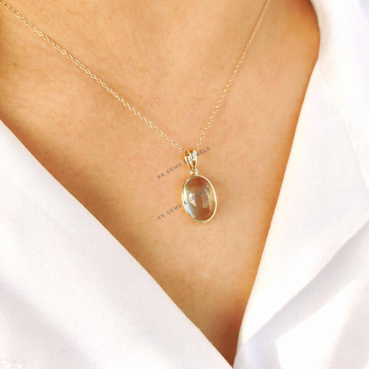 Natural Green Amethyst Pendant: 14K Solid Gold, February Birthstone