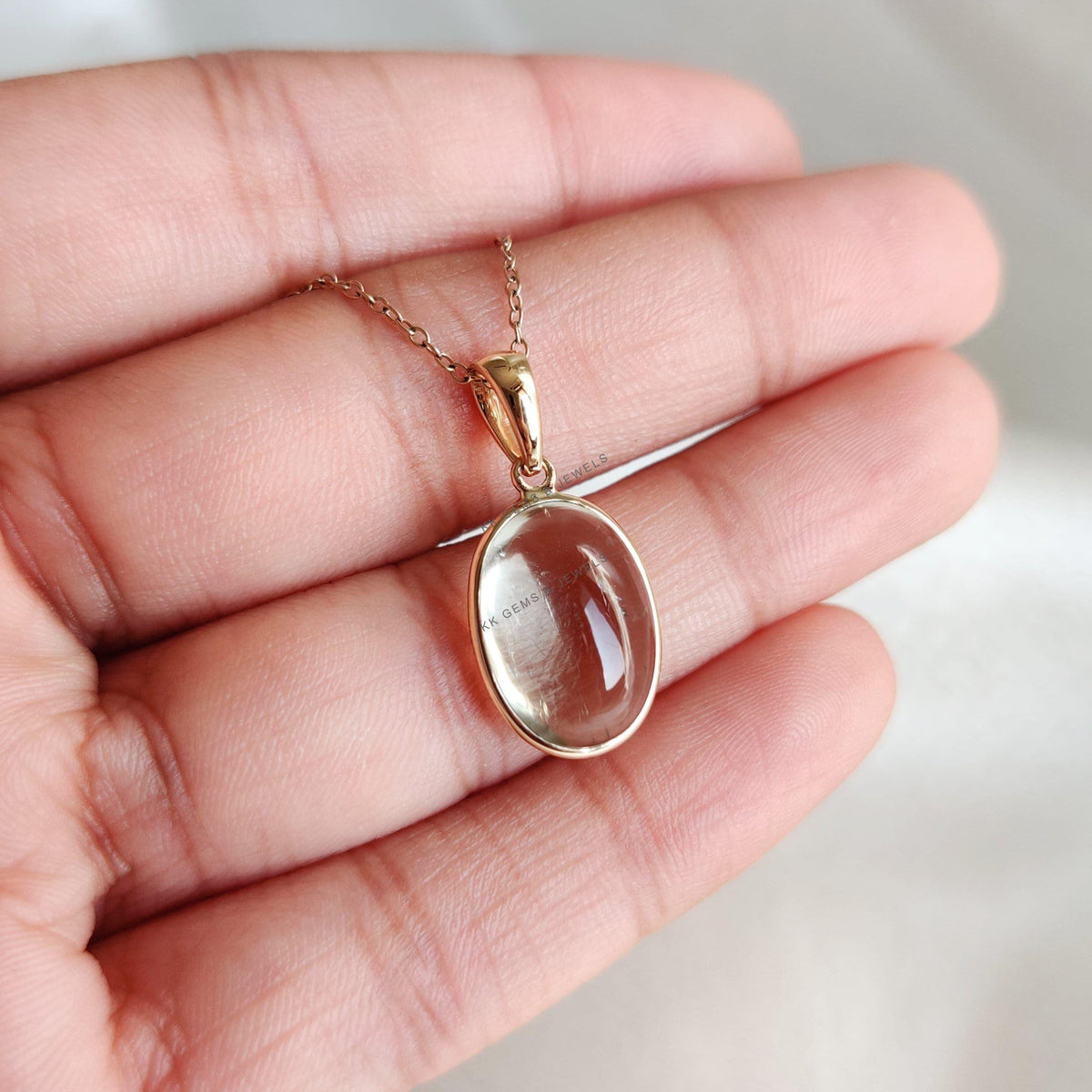 Natural Green Amethyst Pendant: 14K Solid Gold, February Birthstone