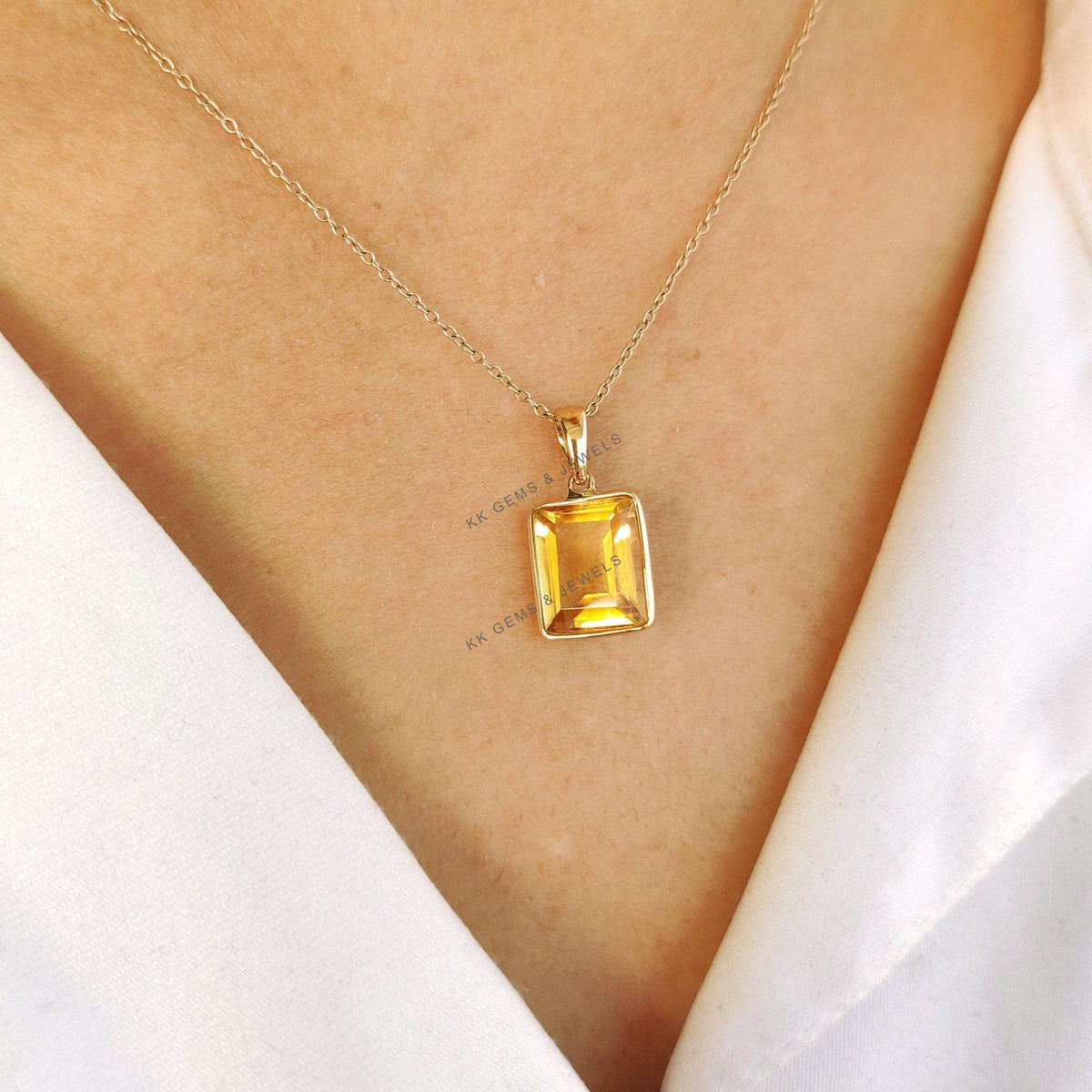 Natural Citrine Pendant: 14K Solid Yellow Gold Bezel, November Birthstone