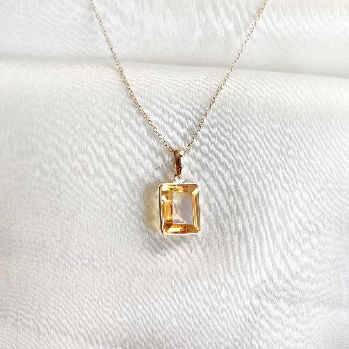 Natural Citrine Pendant: 14K Solid Yellow Gold Bezel, November Birthstone