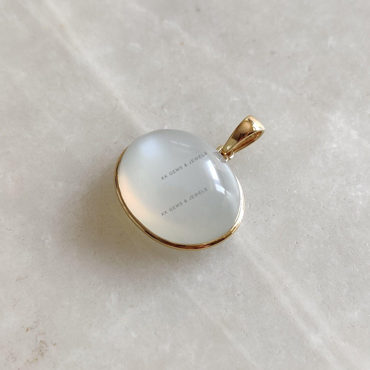 14K Solid Gold Natural White Moonstone Pendant, June Birthstone Jewelry