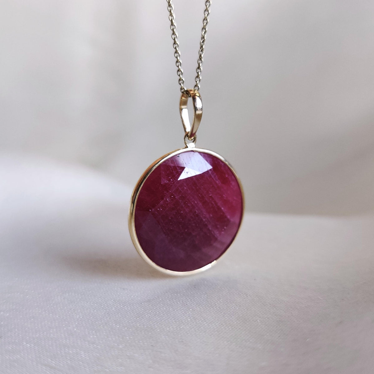 14K Solid Yellow Gold Natural Ruby Bezel Pendant, July Birthstone Jewelry