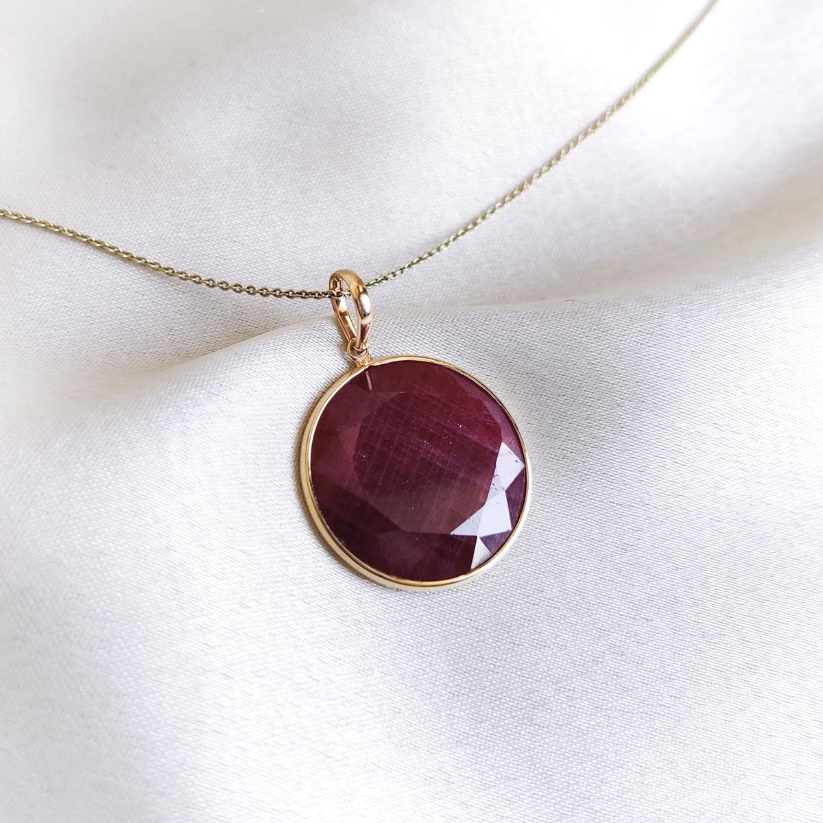 14K Solid Yellow Gold Natural Ruby Bezel Pendant, July Birthstone Jewelry