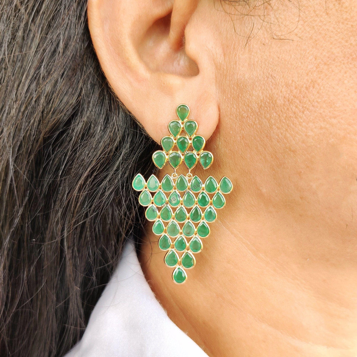 14K Solid Yellow Gold Natural Emerald Earrings, Pear Cut Gemstones, May Birthstone