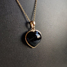 Natural Black Onyx Heart Pendant: 14K Solid Yellow Gold, December Birthstone