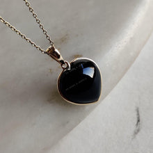 Natural Black Onyx Heart Pendant: 14K Solid Yellow Gold, December Birthstone