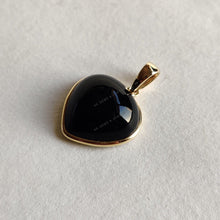 Natural Black Onyx Heart Pendant: 14K Solid Yellow Gold, December Birthstone