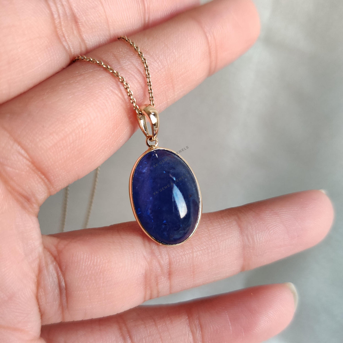 Natural Oval Tanzanite Pendant, 14K Solid Yellow Gold Bezel, December Birthstone
