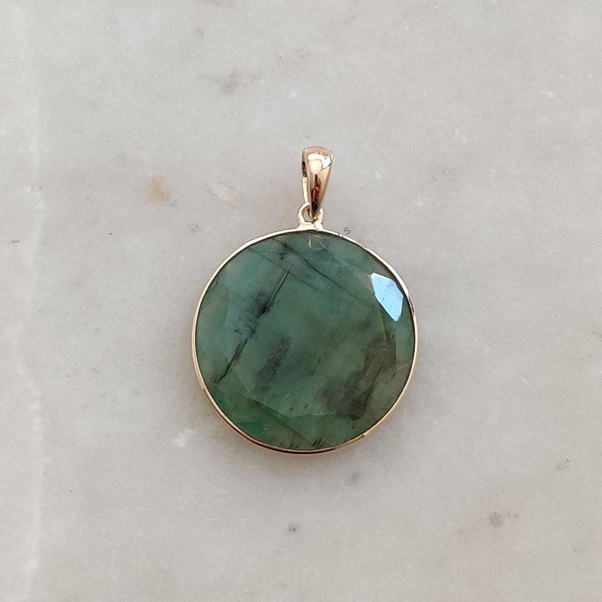 Natural Emerald Pendant, 14K Solid Yellow Gold Bezel Set, May Birthstone