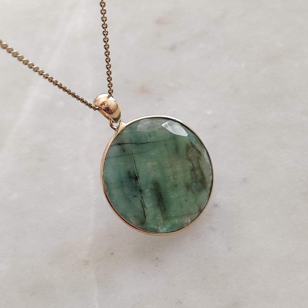 Natural Emerald Pendant, 14K Solid Yellow Gold Bezel Set, May Birthstone