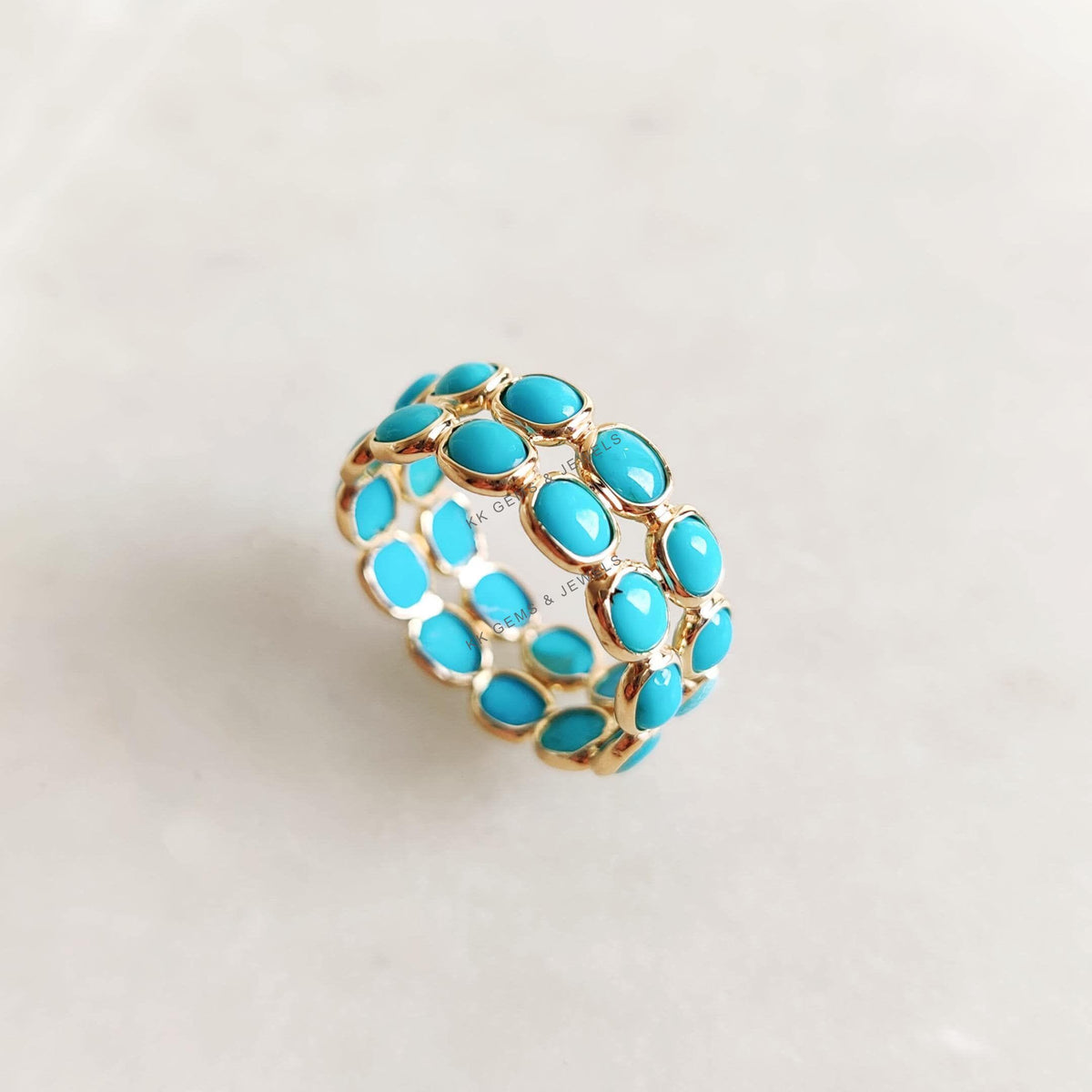 Natural Turquoise 14K Solid Gold Stackable Ring, December Birthstone