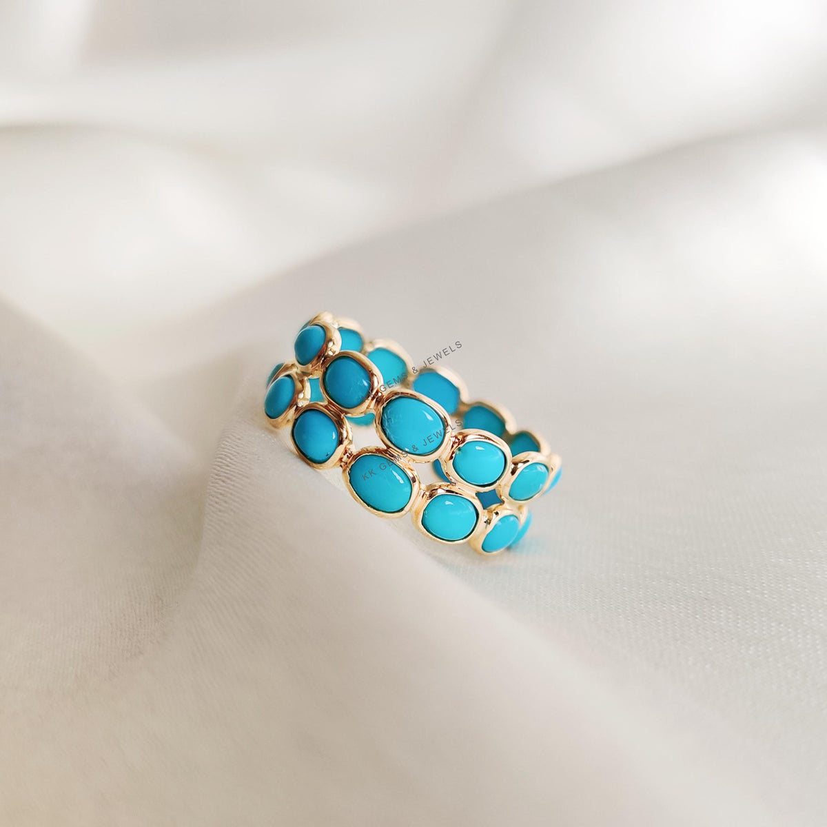 Natural Turquoise 14K Solid Gold Stackable Ring, December Birthstone