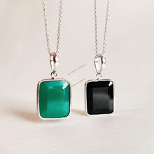 Natural Black & Green Onyx Octagon Bezel Pendant, 14K Solid White Gold, December Birthstone