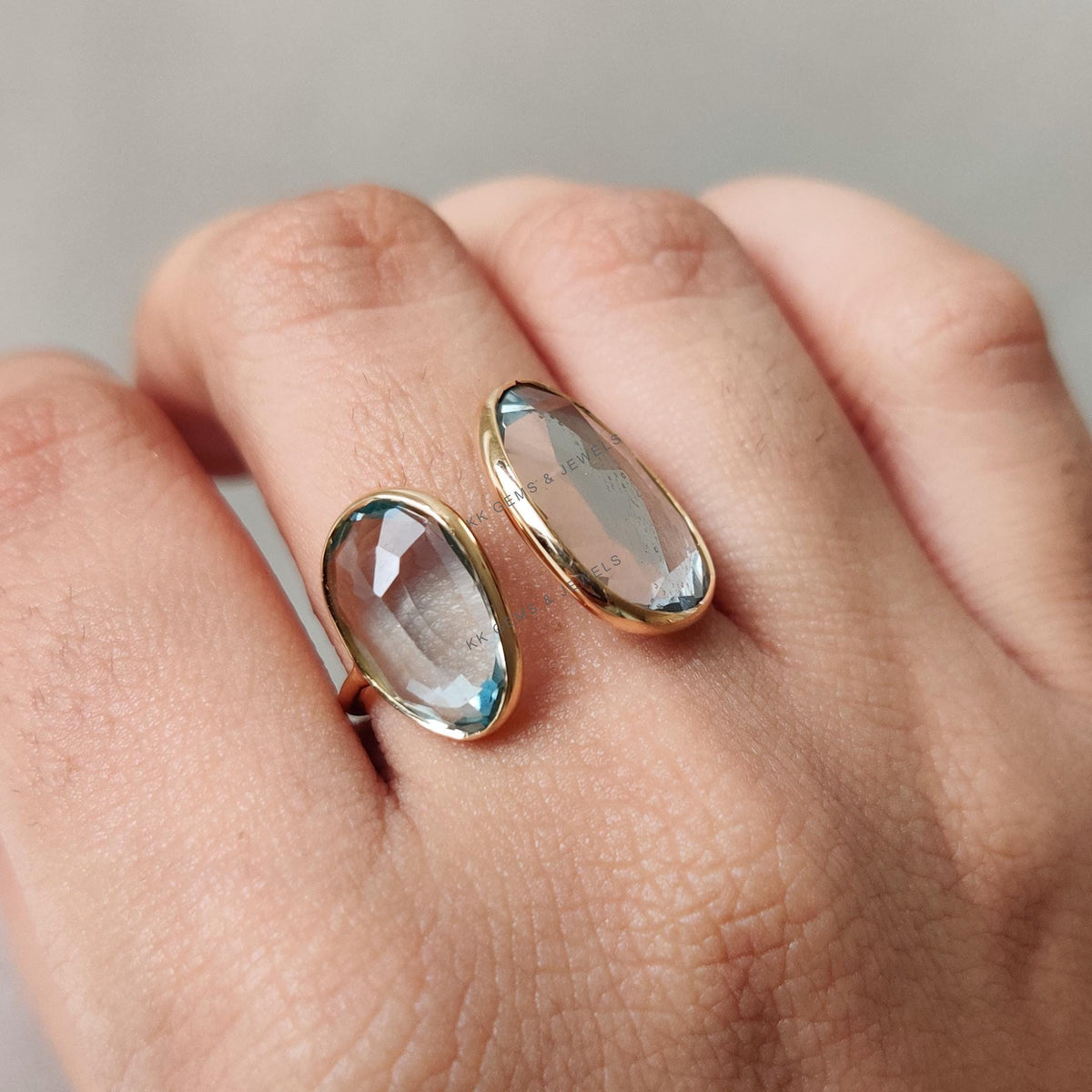 Natural Sky Blue Topaz Ring, 14K Solid Yellow Gold Ring, December Birthstone