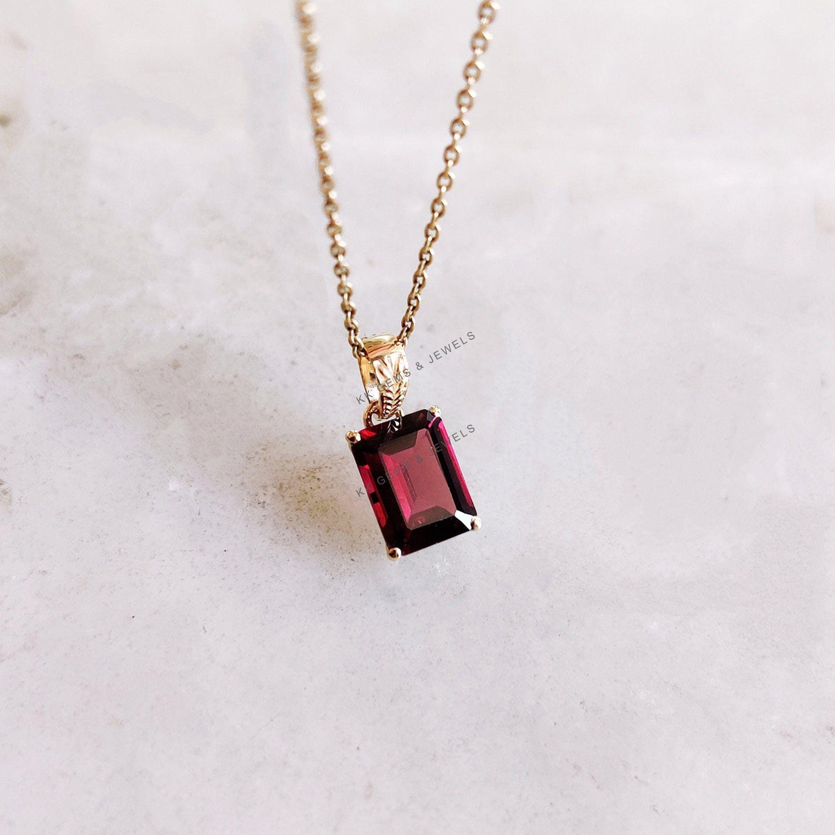 Natural Rhodolite Garnet Pendant, 14K Solid Yellow Gold, Octagon January Birthstone