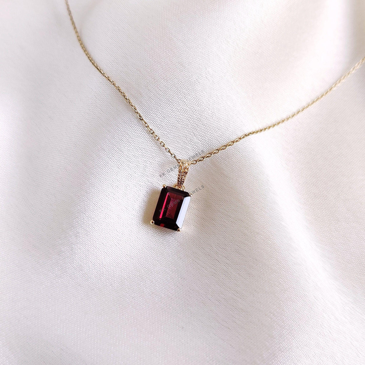 Natural Rhodolite Garnet Pendant, 14K Solid Yellow Gold, Octagon January Birthstone