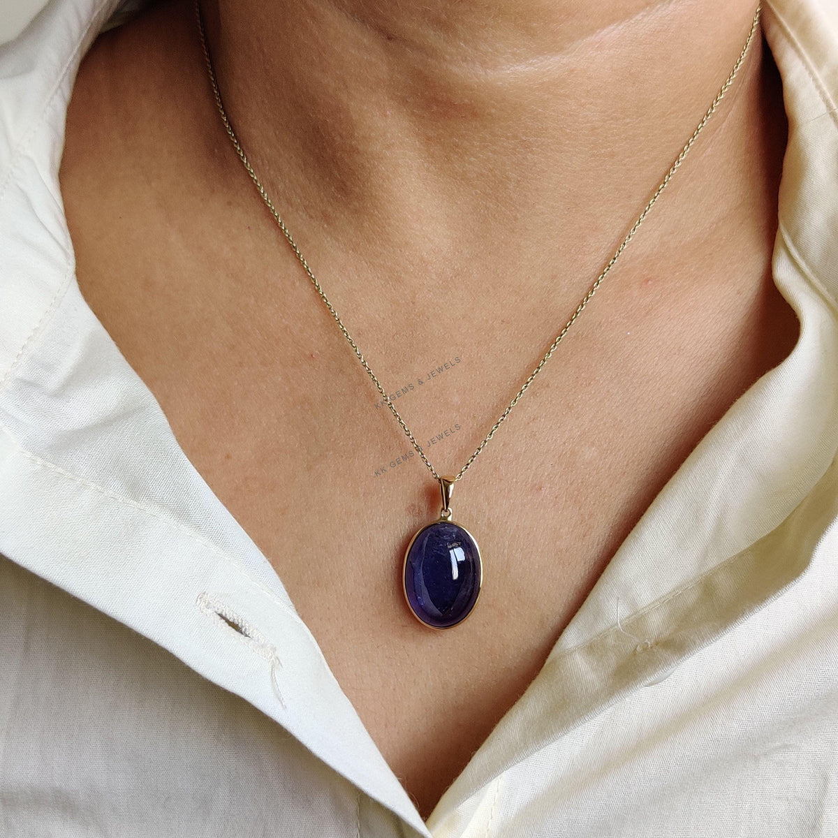 14K Solid Yellow Gold Natural Tanzanite Pendant: December Birthstone Jewelry