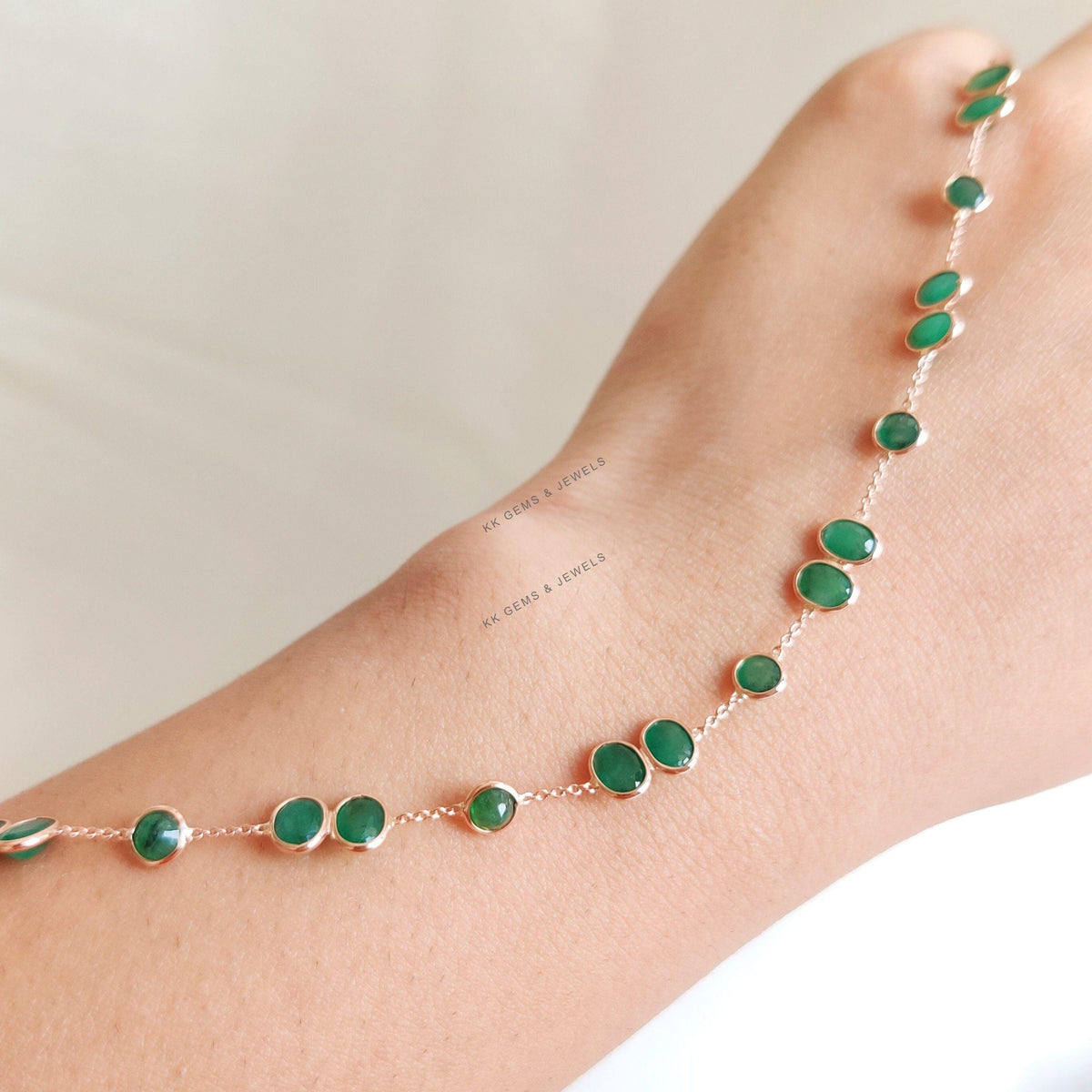 14K Solid Gold Natural Emerald Bracelet, May Birthstone Jewelry