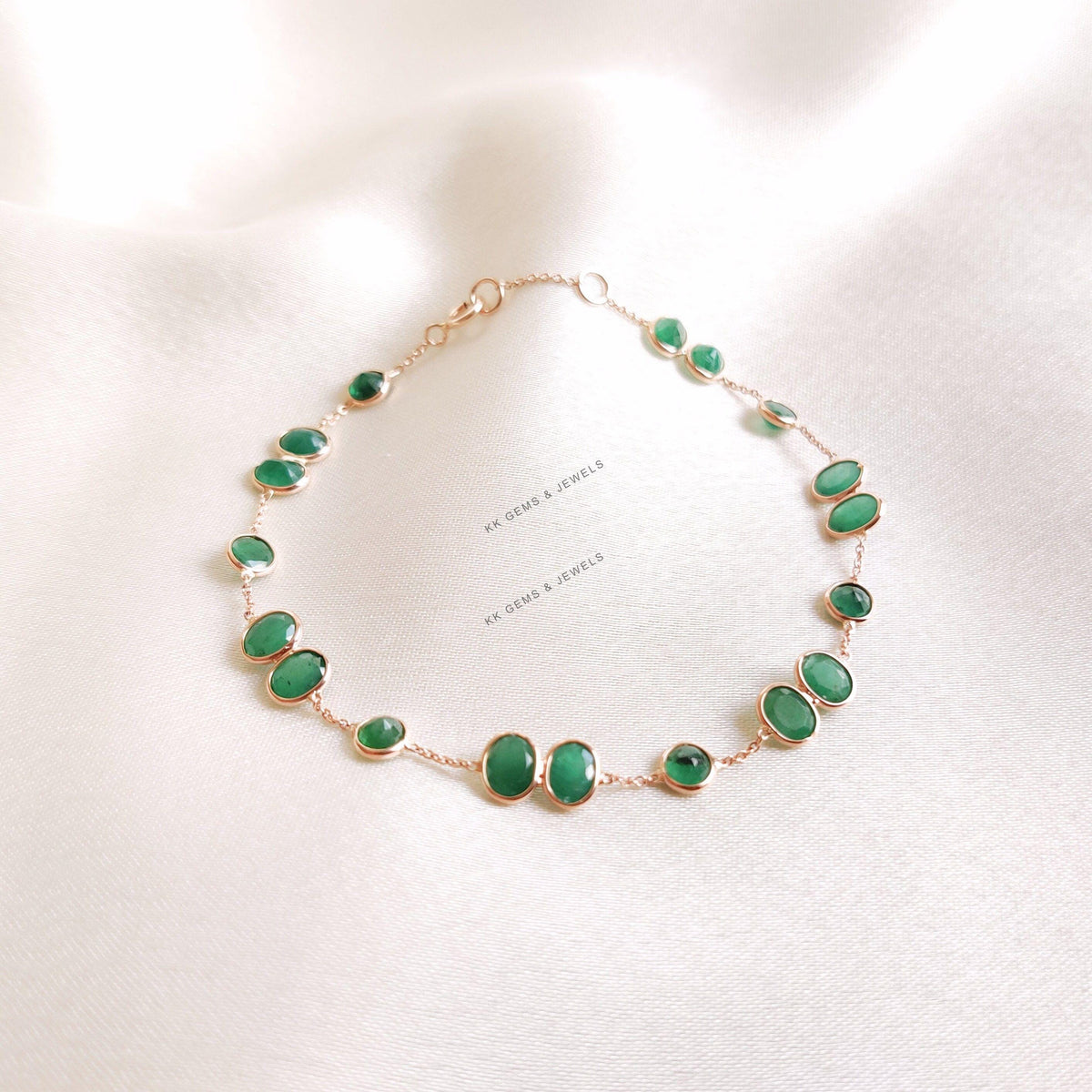 14K Solid Gold Natural Emerald Bracelet, May Birthstone Jewelry
