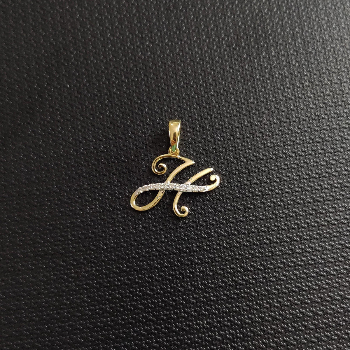 14K Solid Yellow Gold Initial H Diamond Pendant, Birthday Gift