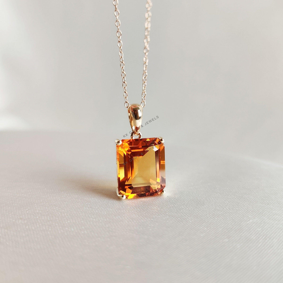 Natural Madeira Citrine Pendant, 14K Solid Yellow Gold, November Birthstone