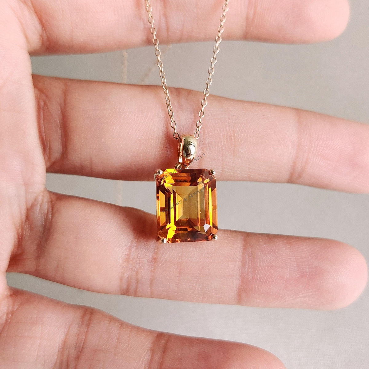 Natural Madeira Citrine Pendant, 14K Solid Yellow Gold, November Birthstone